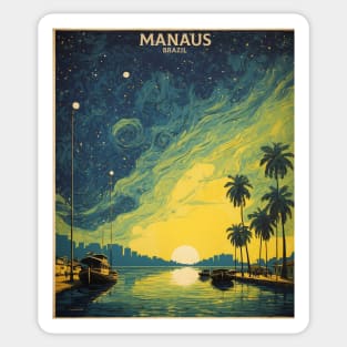 Manaus Amazonas Brazil Starry Night Vintage Tourism Travel Poster Sticker